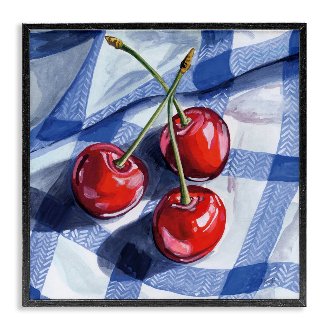 Stupell Industries Three Picnic Cherries on Gingham Framed Giclee, design by Kate Jarvik Birch